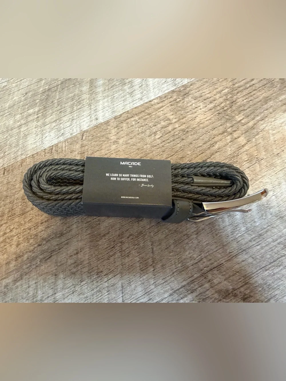 Olive Green Woven Men's Belt with Leather (Look?)Trim